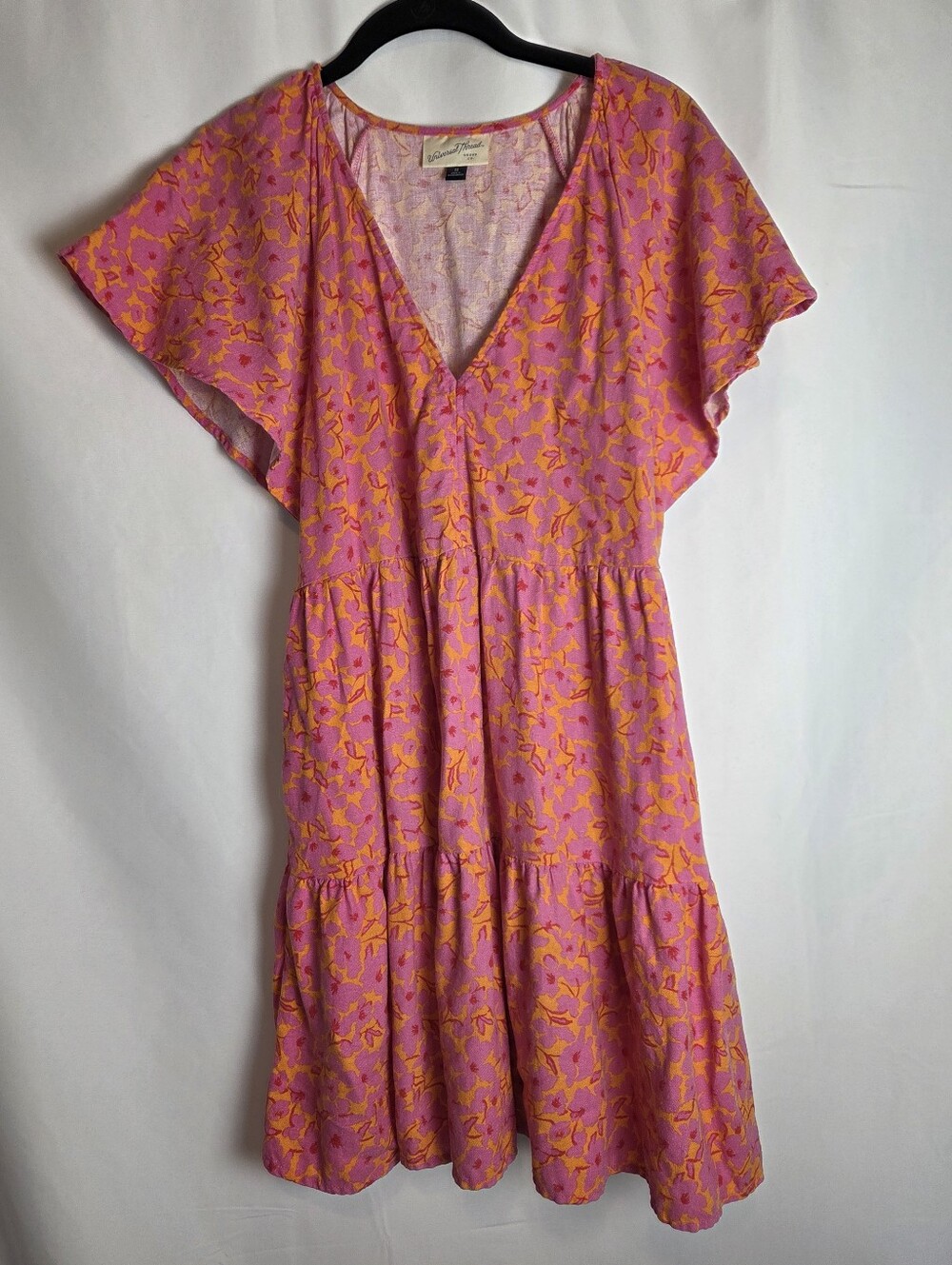 Universal Thread Linen Boho Mini Skater Dress Pink Orange Floral